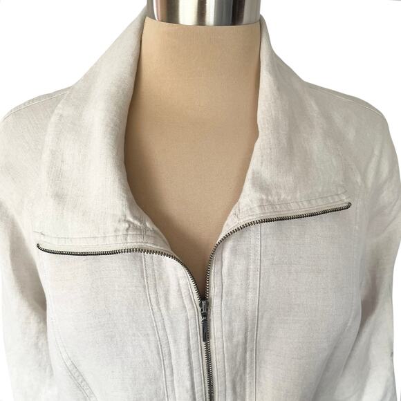 Christopher & Banks Linen Blend Full Zip Jacket Sz MED Cinch Waist Casual Fall - Picture 4 of 11